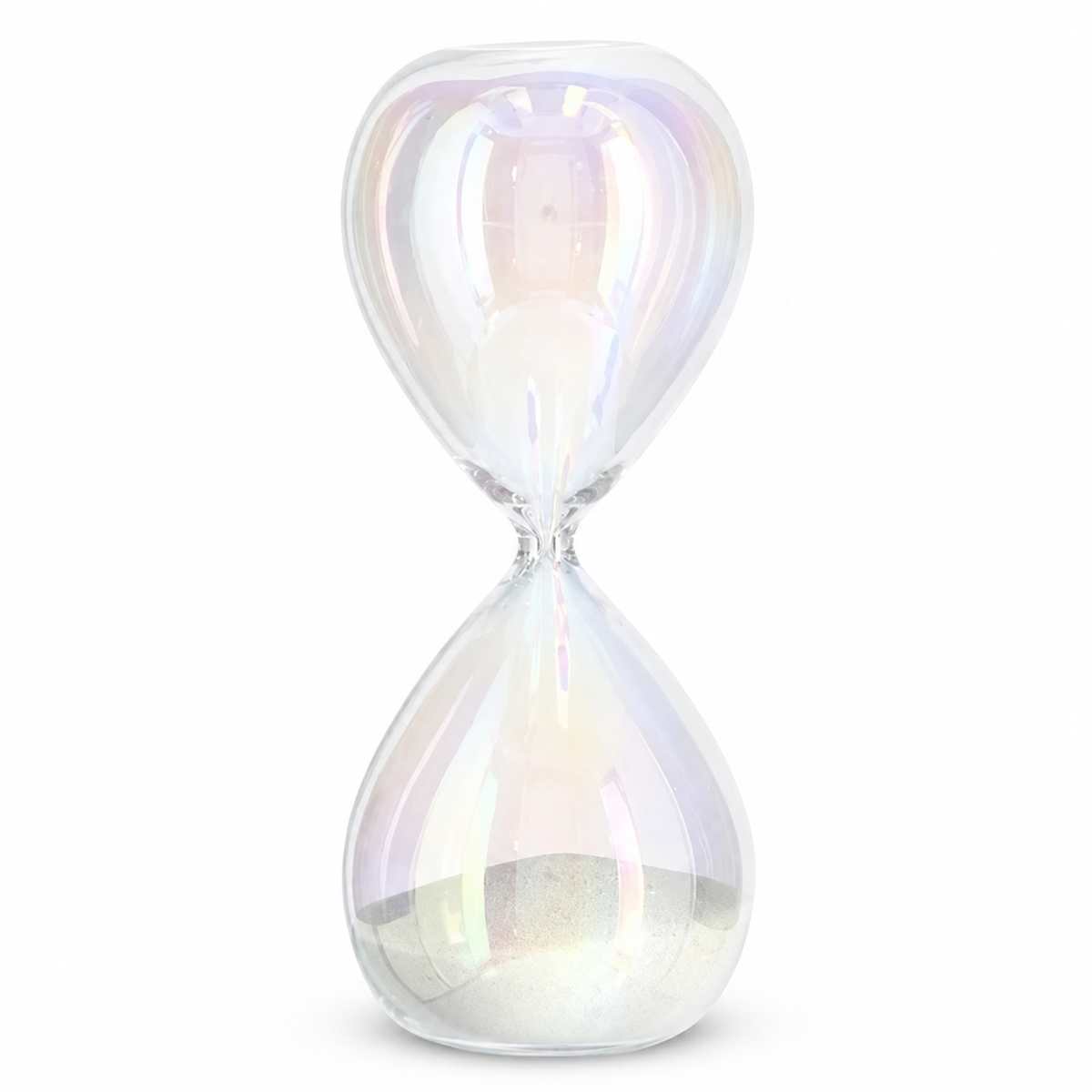Set Decorativo con Clessidra in Vetro Bianco Perla, Candela e Portacandela Trasparente