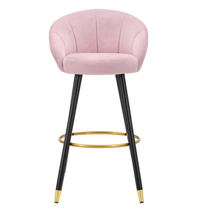 Sgabello Bar Prague Rosa in Velluto 104 cm con Gambe Nere e Dettagli Oro