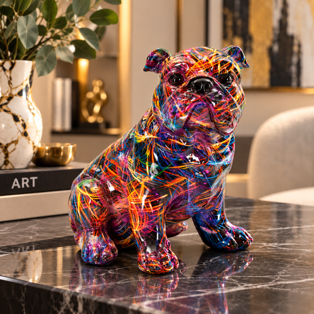Scultura Bulldog Psyco Multicolore 21,5x15,5x21cm in Resina Design Pop