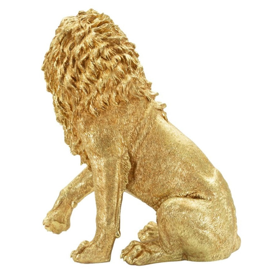 Statua Leone Shant Seduto Oro in Poliresina 55 cm Scultura Glam Maestosa