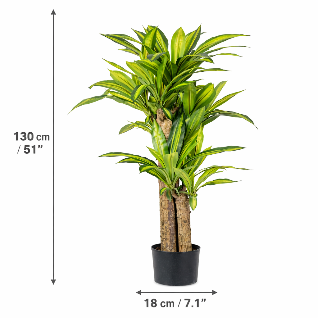 Pianta Dracaena Artificiale 130 cm con Vaso 43 Foglie Decorativo da Interno
