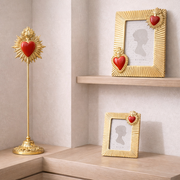 Cornice Portafoto Flaming Heart Tre Cuori 13x18cm Sacro Cuore In Oro