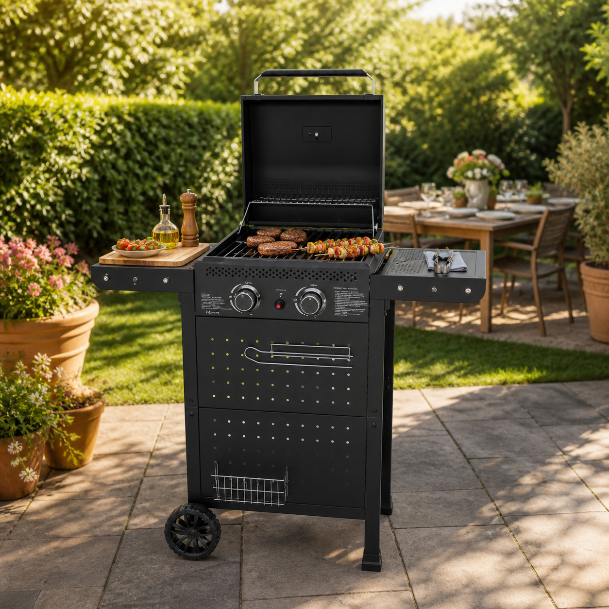 Barbecue a Gas 2 Fuochi HOT 2 con Griglia in Ghisa e Ripiani Pieghevoli