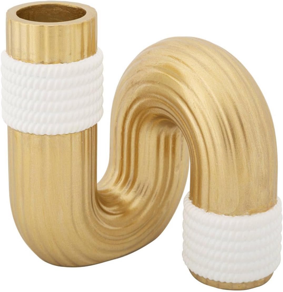 Vaso Decorativo Bann in Resina Oro e Bianco 10,5 x 12,7 cm Design Sinuoso