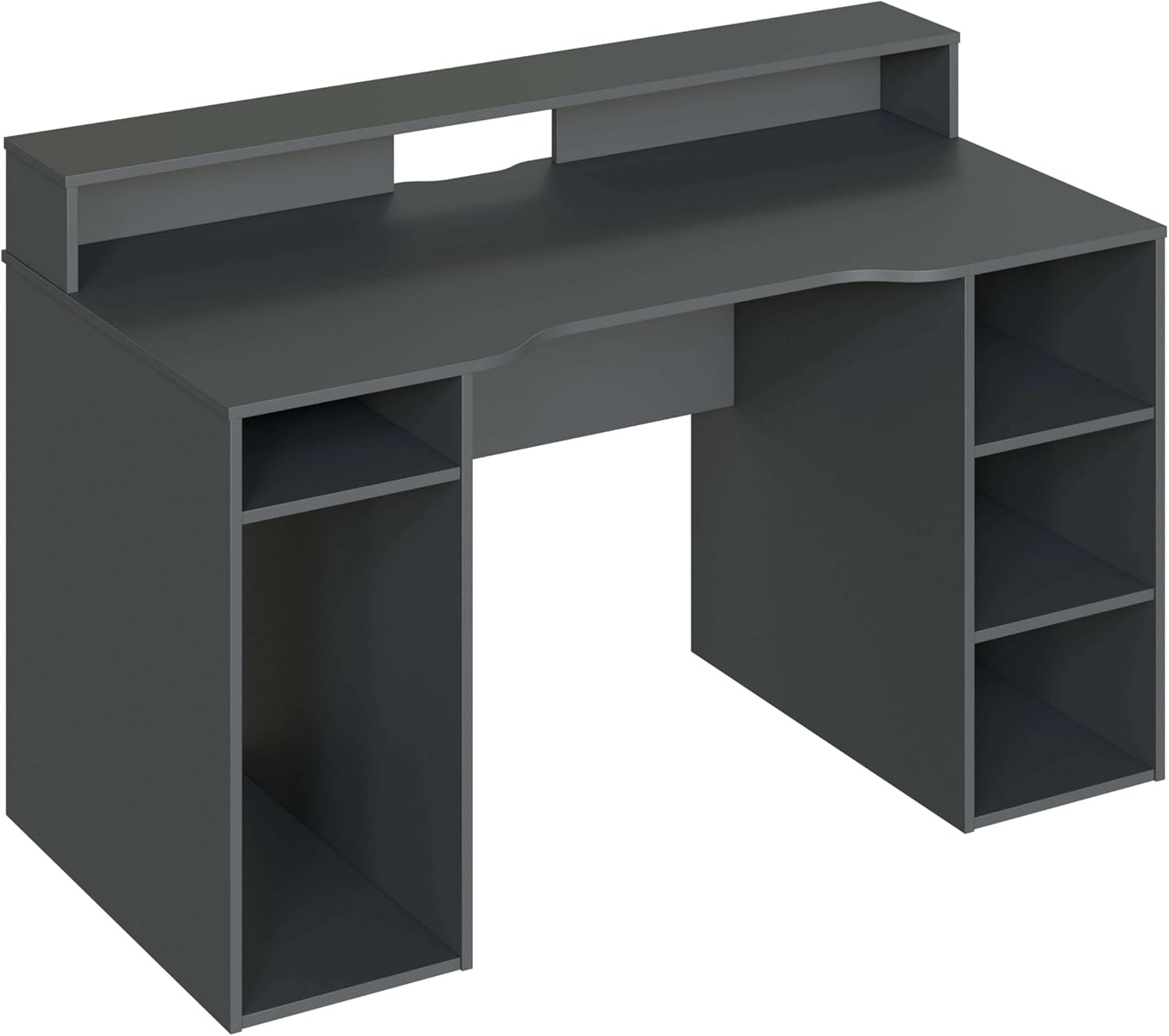Scrivania PC 136x67x88H Antracite con Ripiani Laterali e Passacavi