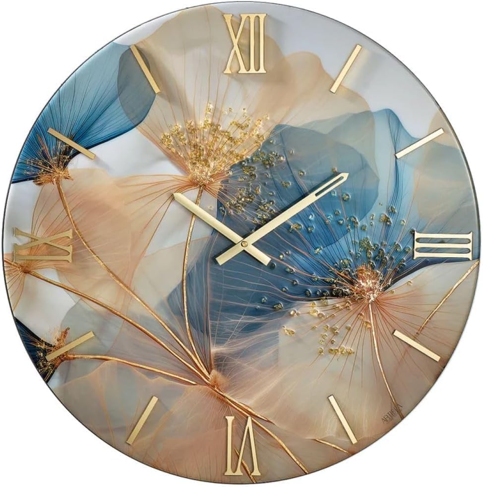 Orologio da Parete Petali Artidea Ø40 cm con Design Floreale Azzurro Oro