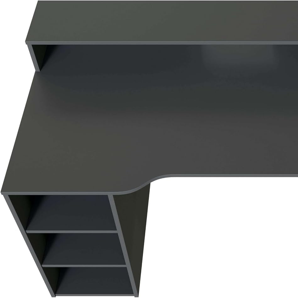 Scrivania PC 136x67x88H Antracite con Ripiani Laterali e Passacavi