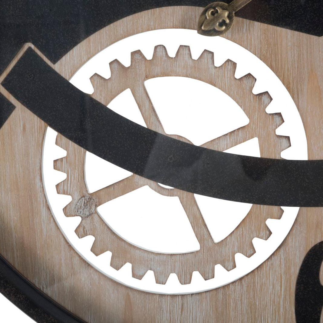 Orologio da Parete Industriale con Ingranaggi Nero e Marrone Ø67 cm