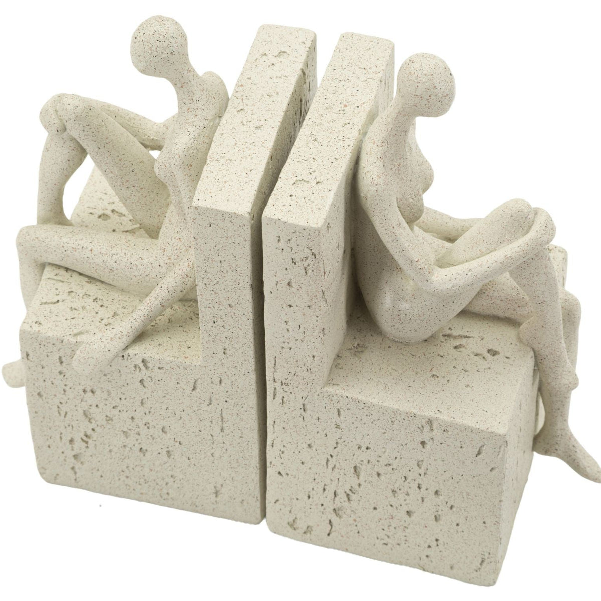 Set 2 Fermalibri Donne Beige in Poliresina 24x10x20,5cm Scultura Decorativa Stile Moderno