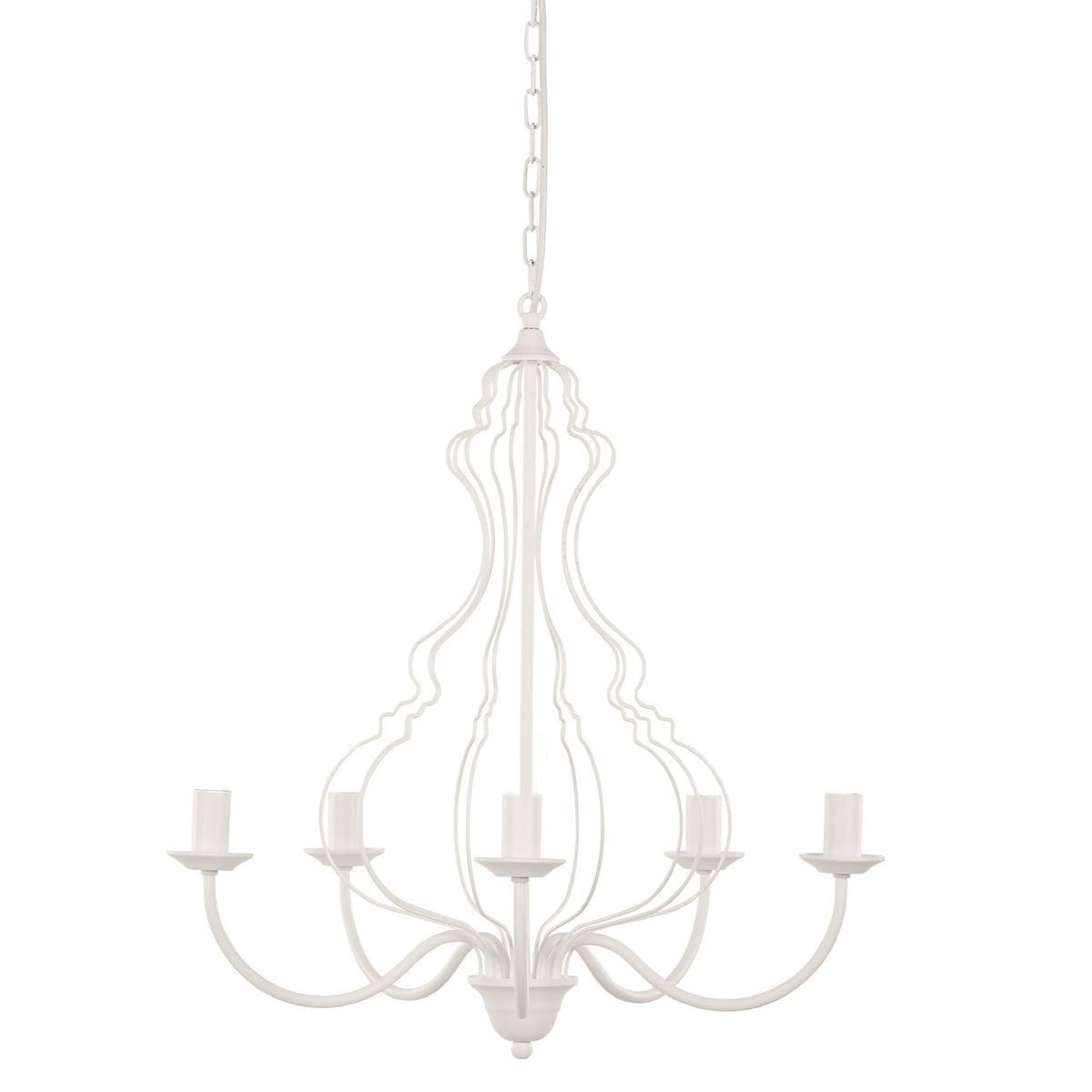 Lampadario Margaret Bianco Shabby Chic 5 Luci E14 con Altezza Regolabile