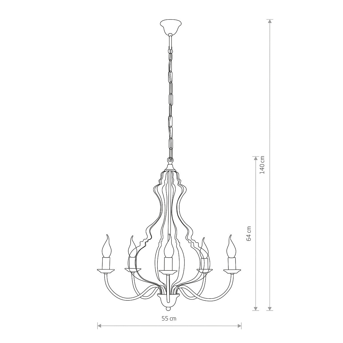 Lampadario Margaret Bianco Shabby Chic 5 Luci E14 con Altezza Regolabile