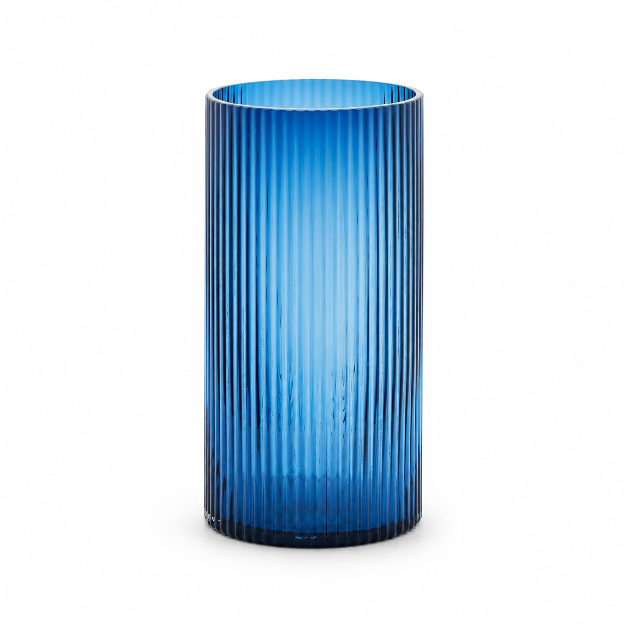 Vaso Bright in Vetro Righe Cilindro Blu H 28 cm Ø 15,6 cm