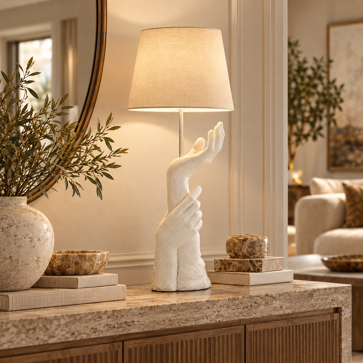Lampada da Tavolo Life Ø35x93 cm con Base Scultorea a Mano