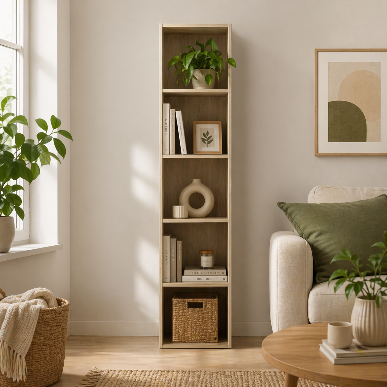 Libreria Slim Ready 4 Ripiani 40x29xH172 cm Rovere Nordik