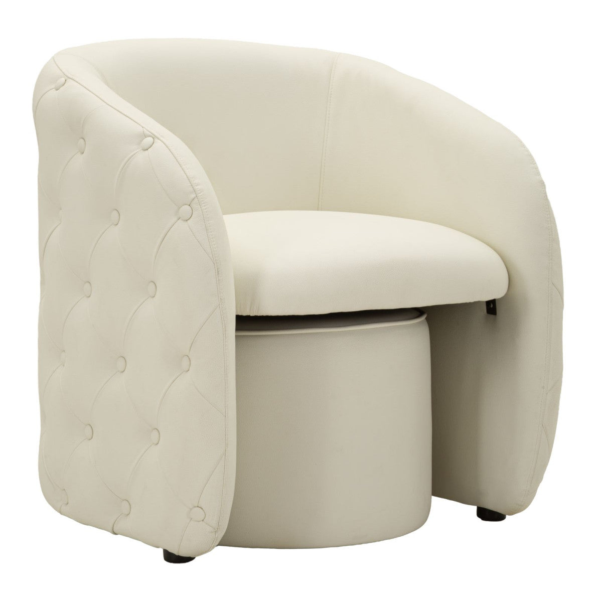 Poltrona Zagabria Bianca con Pouf Ø47 cm Effetto Capitonné