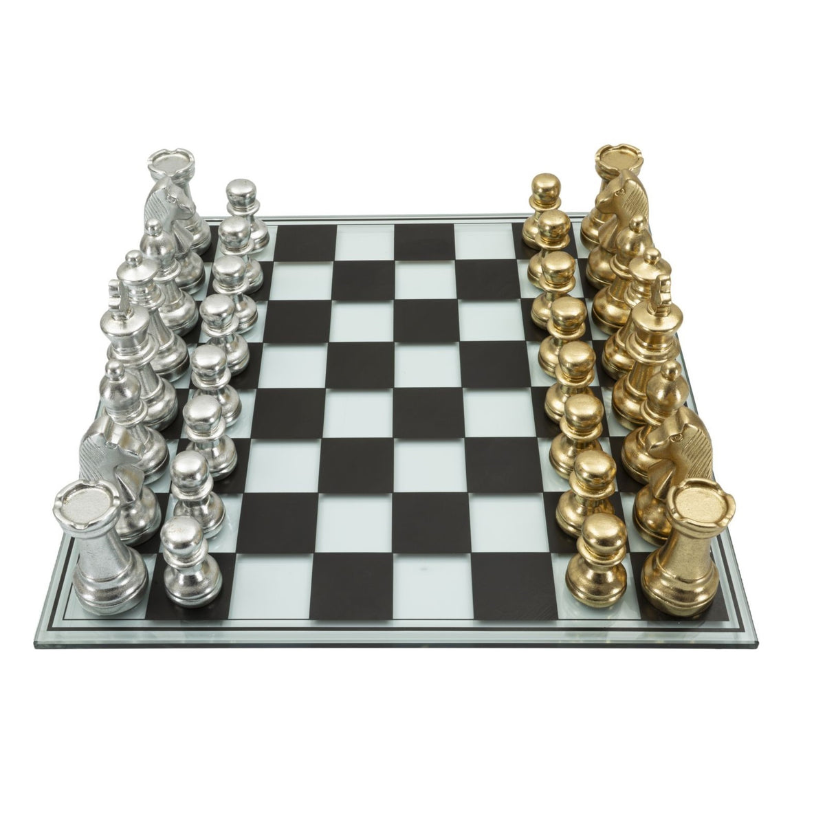 Set Scacchiera Moderna 50,5 cm con Pedine Oro e Argento in Poliresina