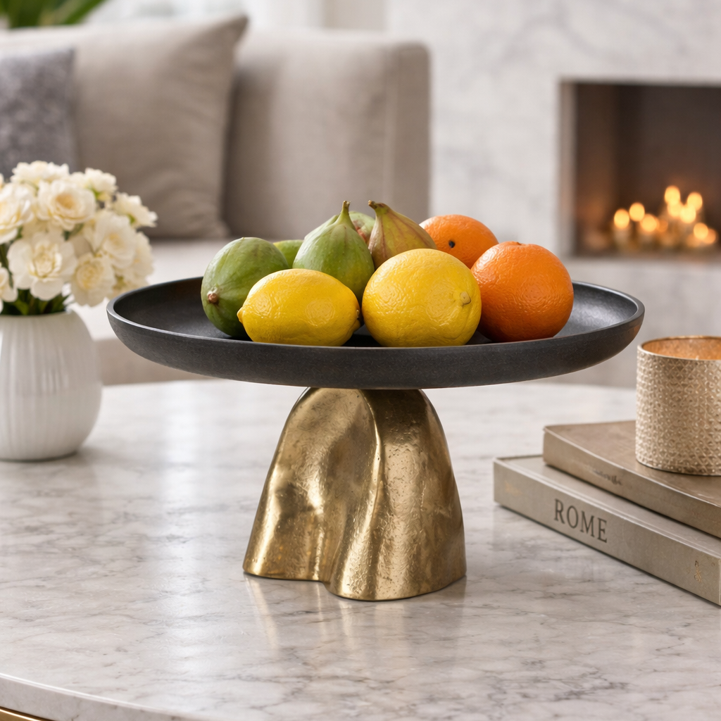 Alzata Decorativa Nera Con Base Scultorea 30x30x15 cm In Alluminio