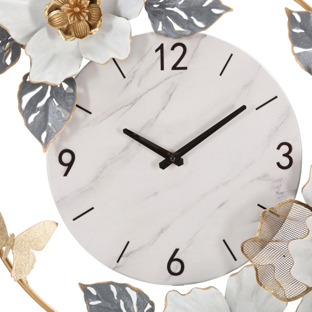 Orologio da Parete Flowers 64x64 cm con Fiori e Foglie Decorativi