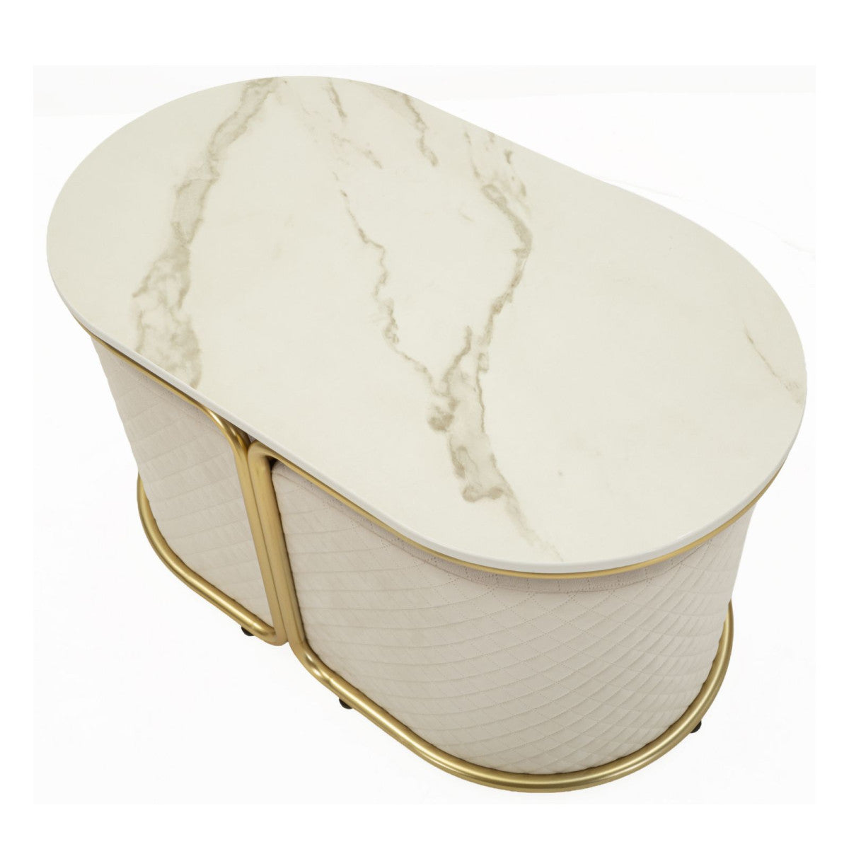 Tavolino da Caffè Relax 79x45x44 cm con 2 Pouf Beige e Oro