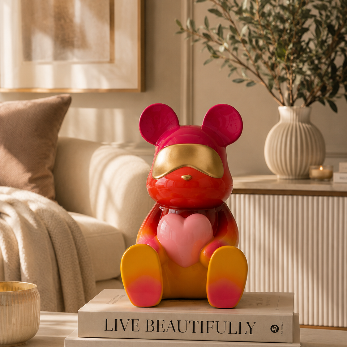 Scultura Orsacchiotto Multicolore in Poliresina Rainbow Design 21,5 x 32 cm
