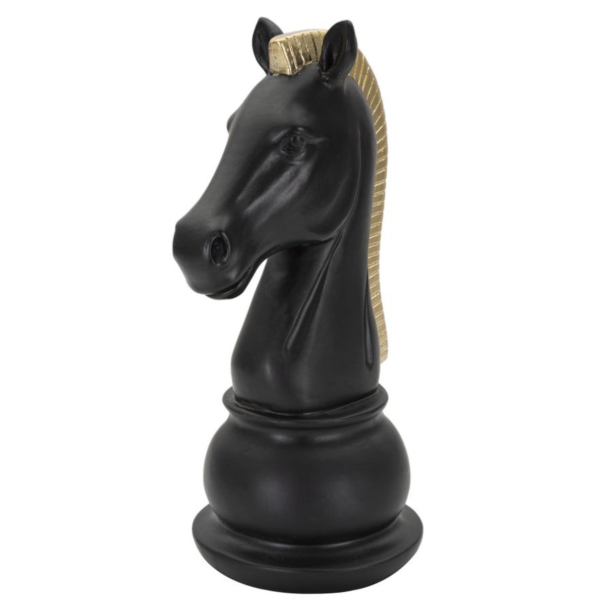 Statuetta Decorativa Cavallo Scacchi Nero e Oro 10,5 x 8,5 x H19 cm
