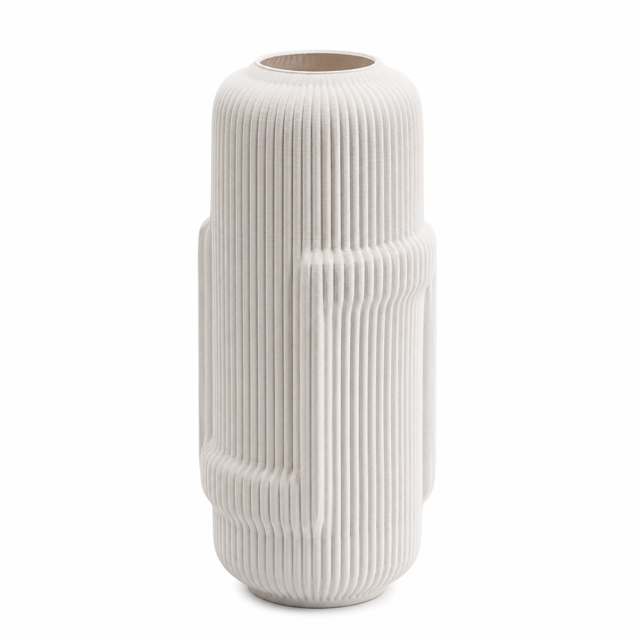 Vaso Decorativo 3D Geometrie in Ceramica Bianco Opaco H 35 cm Ø 17 cm