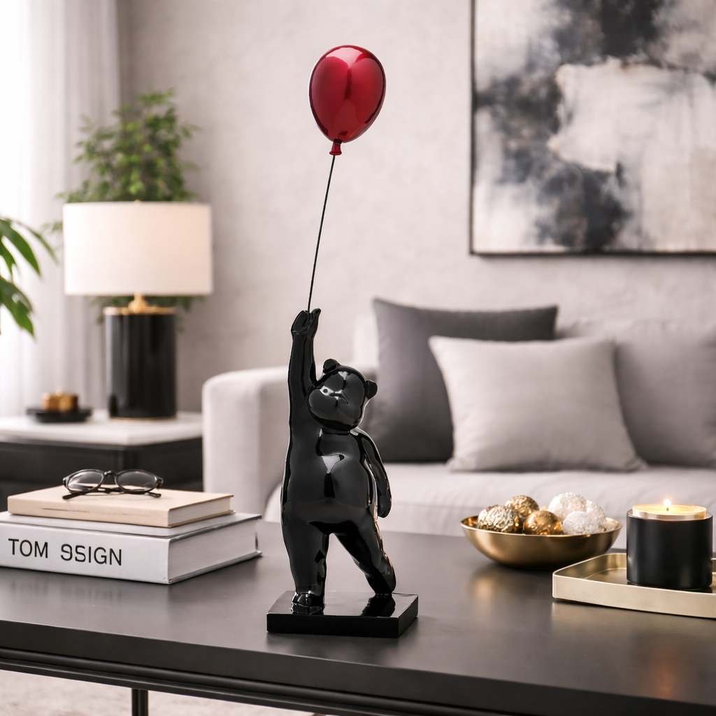 Scultura Decorativa Balloon Bear Orso con Palloncino Rosso 74cm Design Moderno