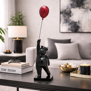 Scultura Decorativa Balloon Bear Orso con Palloncino Rosso 74cm Design Moderno