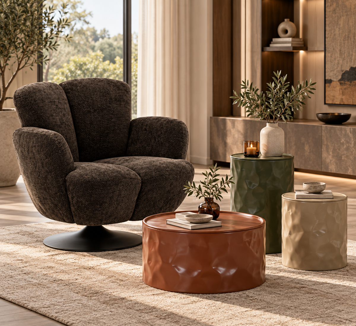 Poltrona Monaco Nera Girevole 86x77x92 cm con Base in Metallo