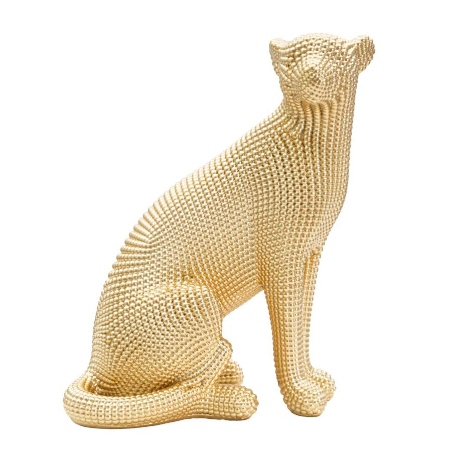 Statua Statuina Leopardo Gold Decorativa 23x15,5x29 cm in Resina Dorata