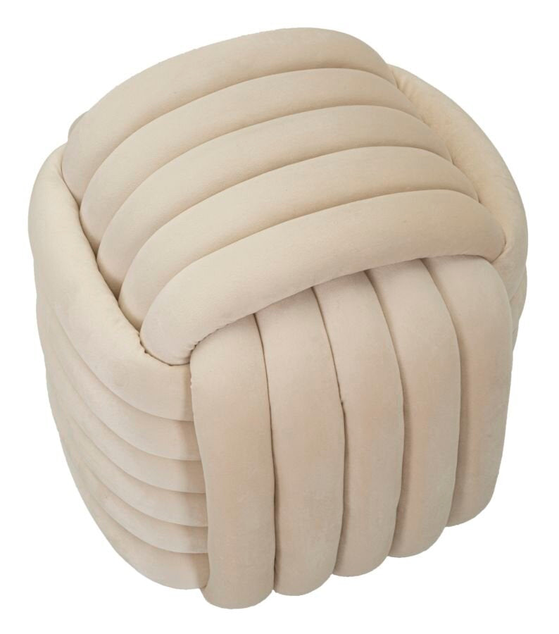Pouf Annodato in Velluto Crema 45 x 45 cm Seduta Decorativa Elegante