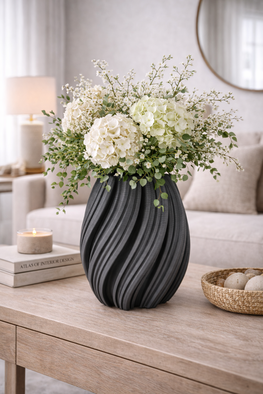 Vaso Decorativo Joleen In Ceramica Grigio Texture Ondulata H 21cm