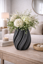 Vaso Decorativo Joleen In Ceramica Grigio Texture Ondulata H 21cm