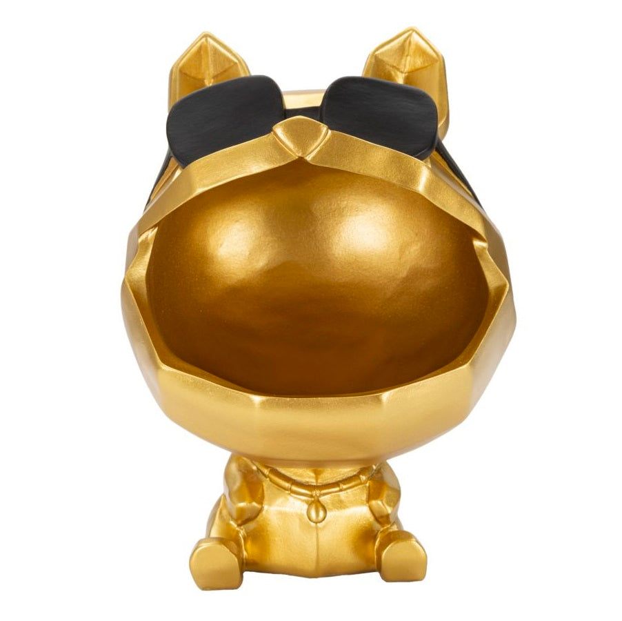 Svuotatasche Cane Nero e Oro Ø17 x H23,5 cm in Resina