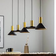 Lampada a Sospensione Lineare Hermanos 5 luci Nero Ottone