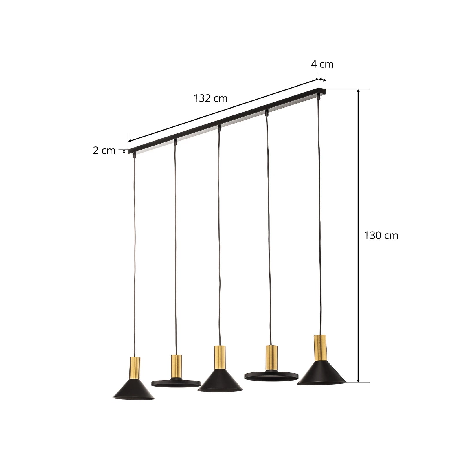 Lampada a Sospensione Lineare Hermanos 5 luci Nero Ottone