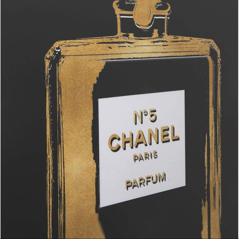 Quadro Decorativo Profumo N°5 Nero e Oro con Cornice 80 x 80 cm