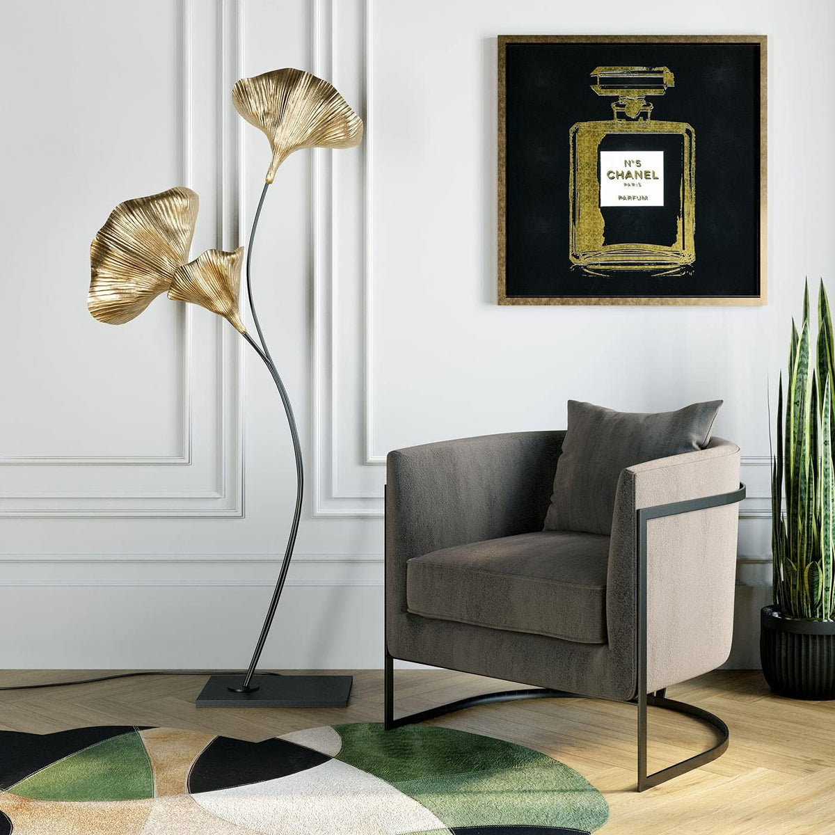 Quadro Decorativo Profumo N°5 Nero e Oro con Cornice 80 x 80 cm