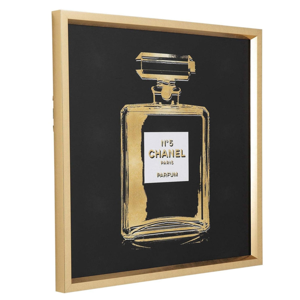 Quadro Decorativo Profumo N°5 Nero e Oro con Cornice 80 x 80 cm