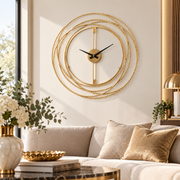 Orologio da Parete Gold Strips Ø50 cm Oro Design a Cerchi Intrecciati