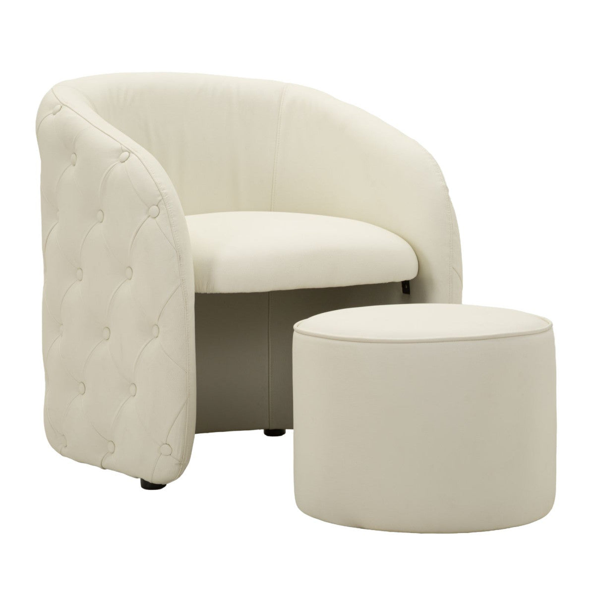 Poltrona Zagabria Bianca con Pouf Ø47 cm Effetto Capitonné