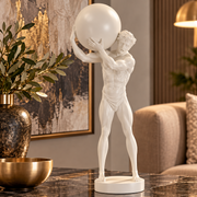 Statuetta Atlas Bianca 18x12,5x50 cm Scultura Uomo con Sfera in Poliresina