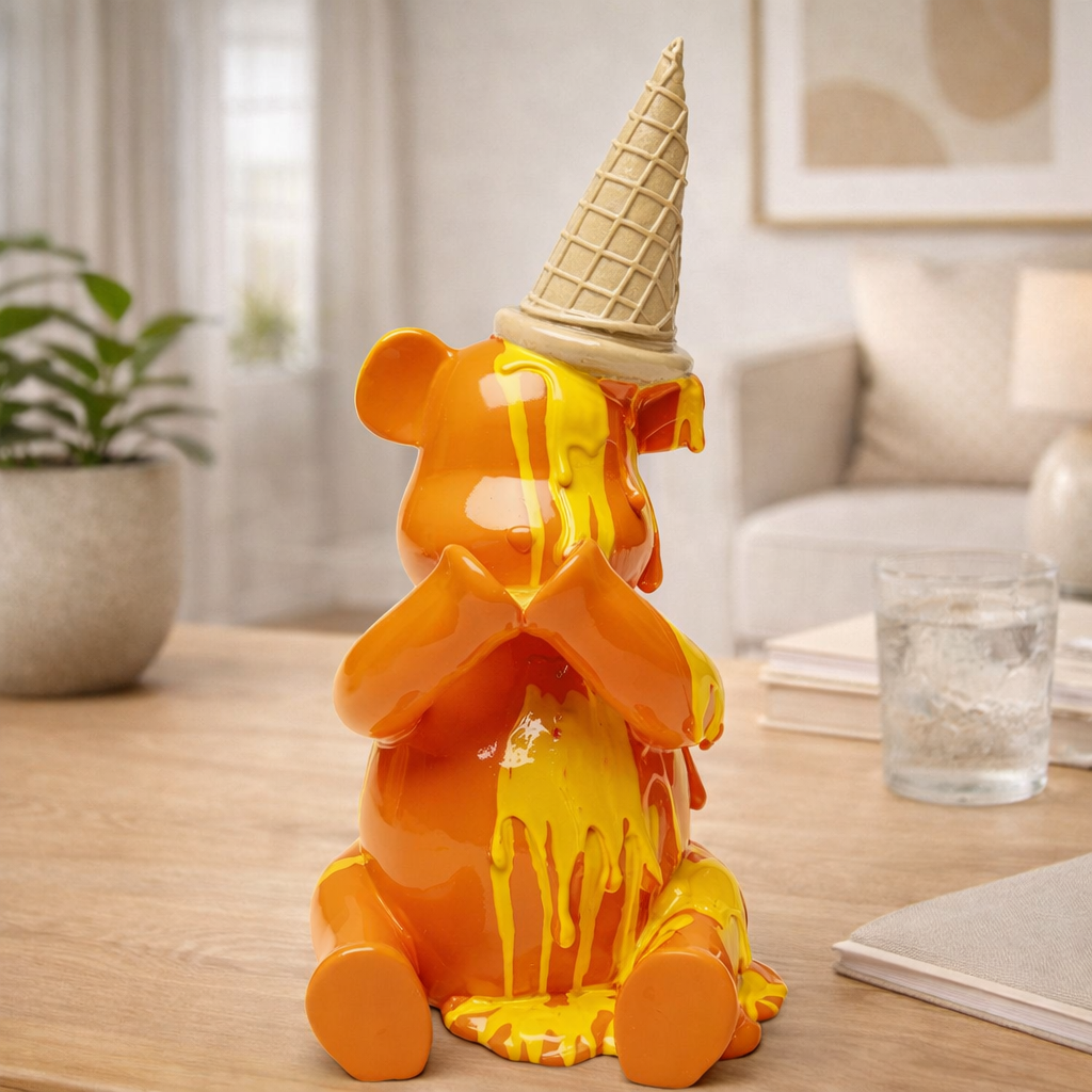 Statuetta Decorativa Gelato Sitting Bear 37 cm Orso Arancione Pop in Resina