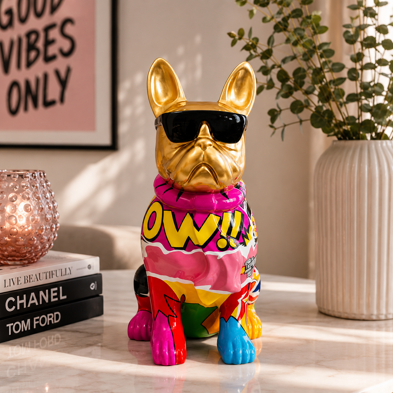 Statuetta Decorativa Graffiti Dog 20 cm Multicolore con Finitura Oro