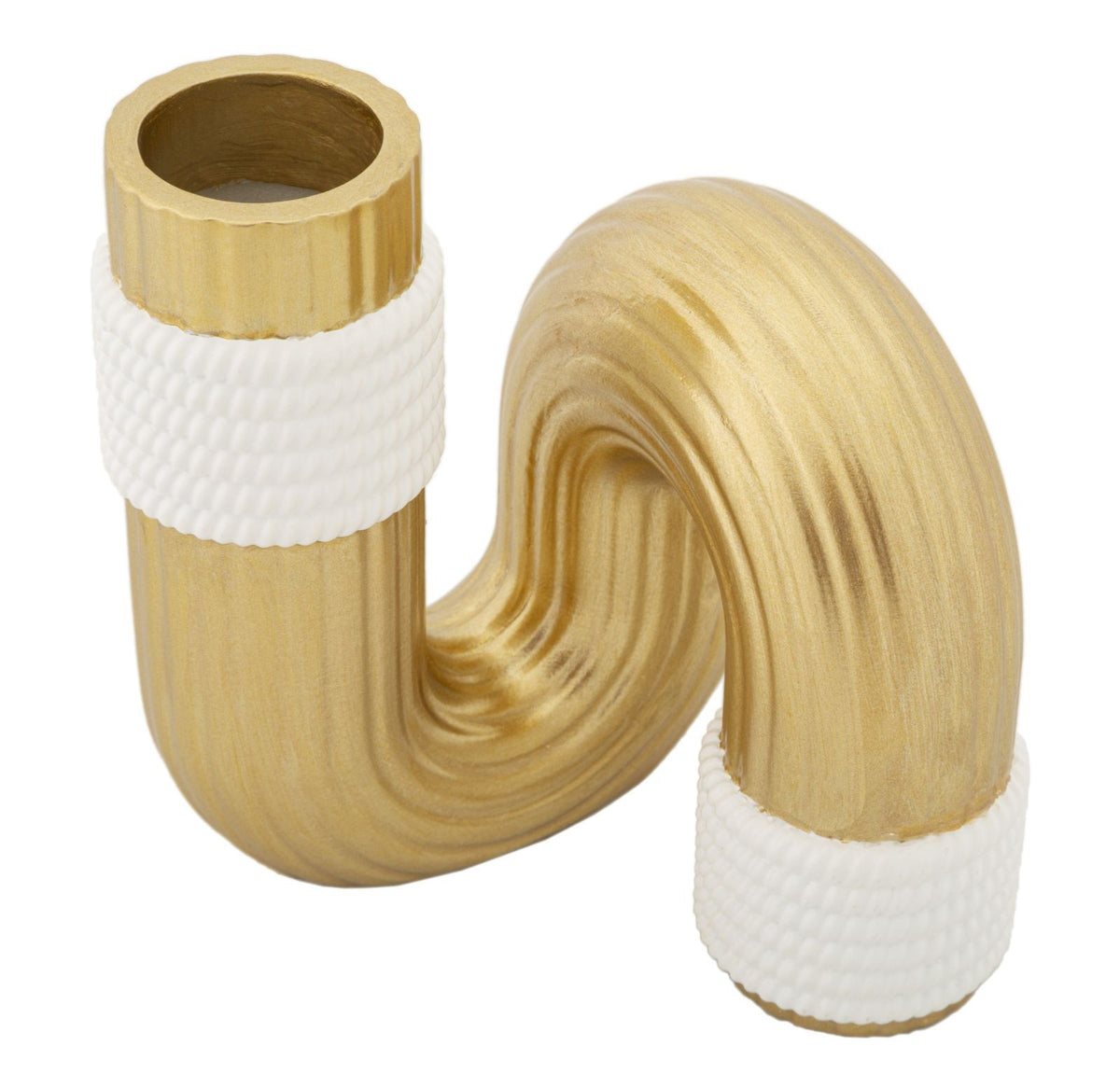Vaso Decorativo Bann in Resina Oro e Bianco 10,5 x 12,7 cm Design Sinuoso