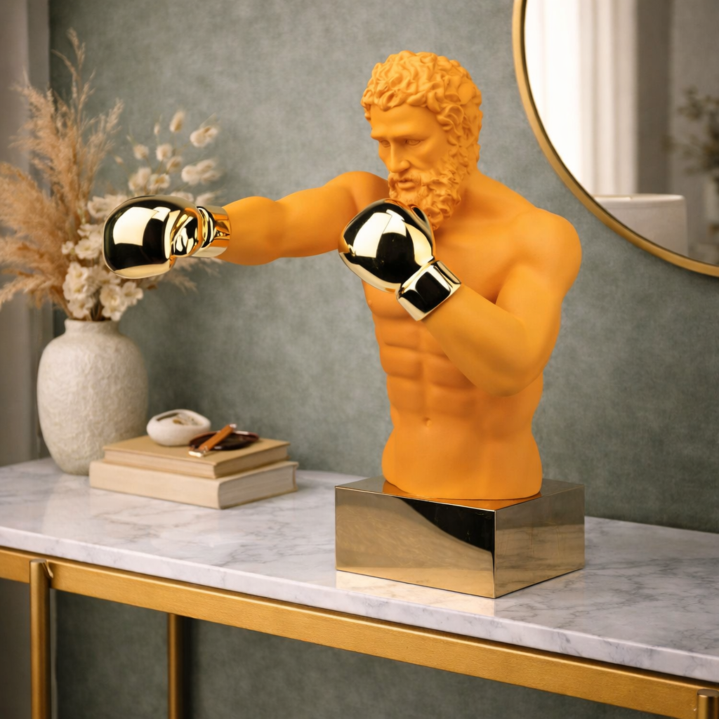 Statua Decorativa Pugile Boxer con Guantoni Oro 33x56x56 CM