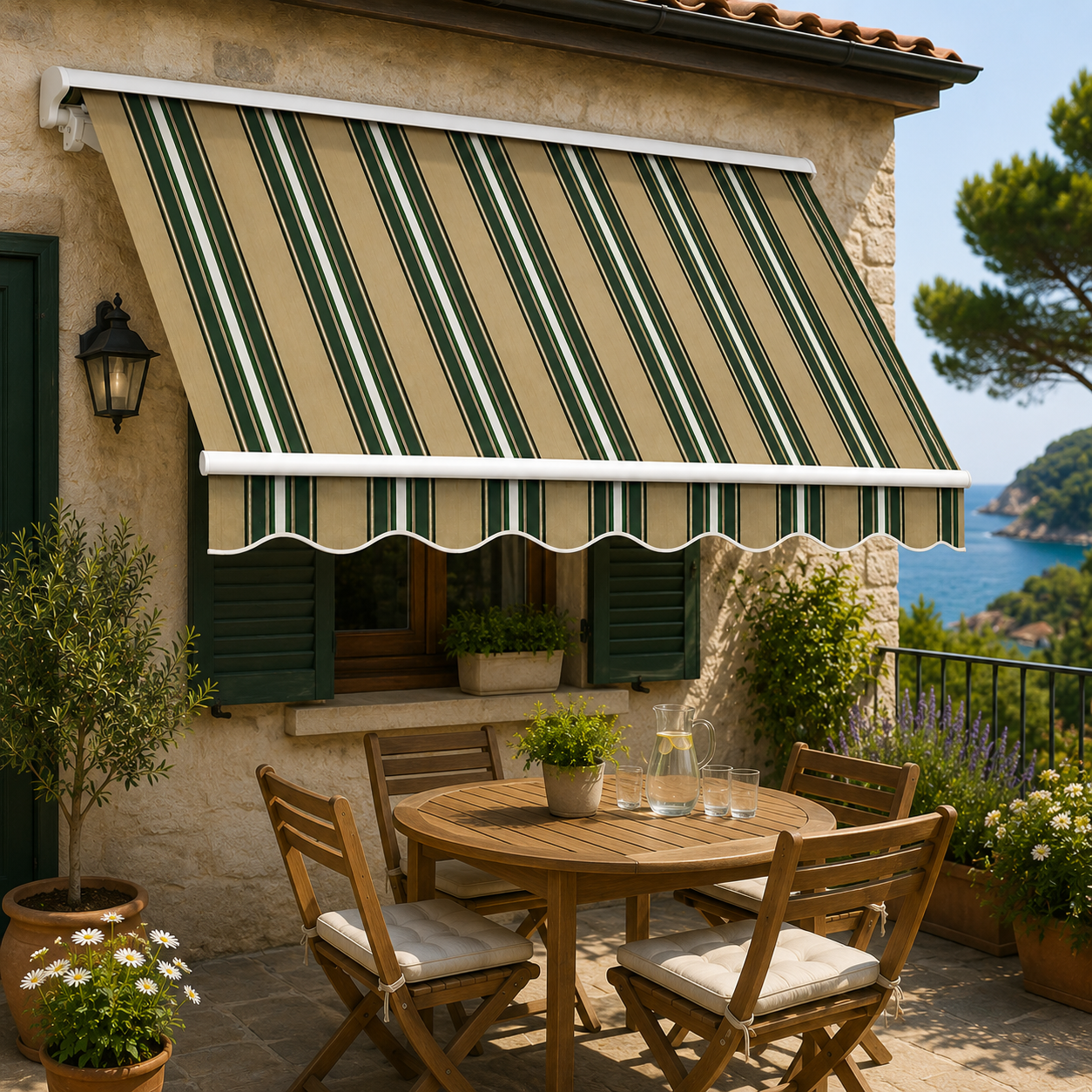 Tenda da Sole a Caduta 300x250 cm Verde e Bianco con Braccetti P6002