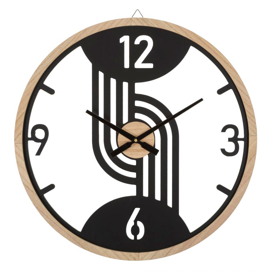 Orologio da Parete Clips Ø60 cm Nero e Legno Design Geometrico Moderno
