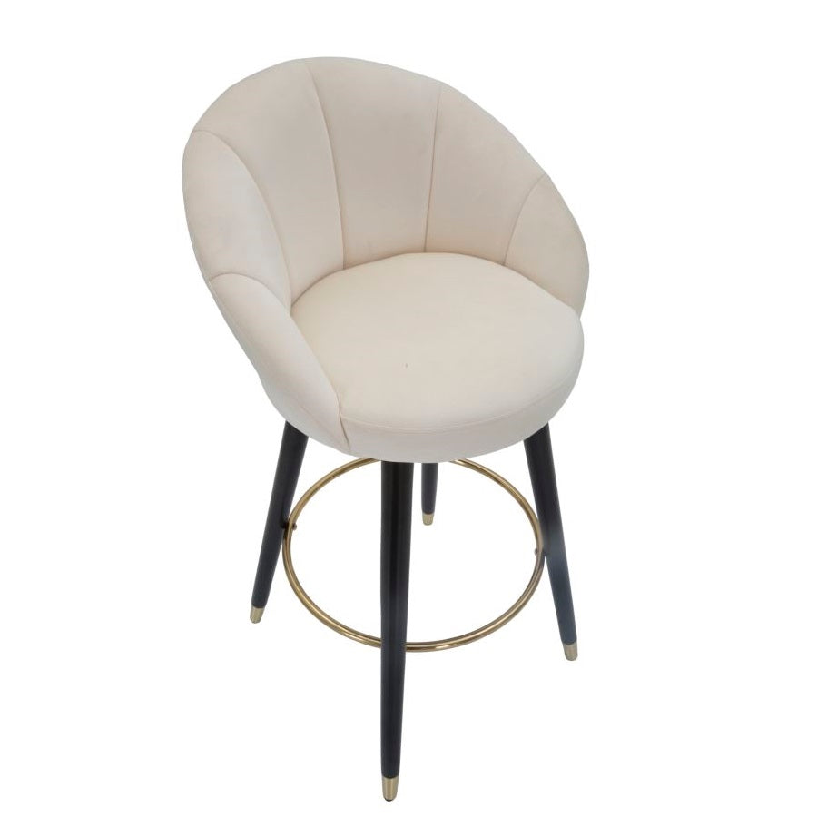 Sgabello Bar Prague Crema in Velluto 104 cm con Gambe Nere e Dettagli Oro