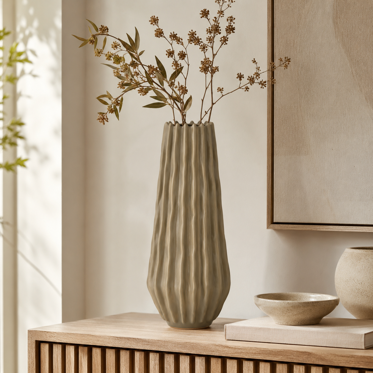 Vaso Decorativo Eldar in Ceramica Tortora H33 cm
